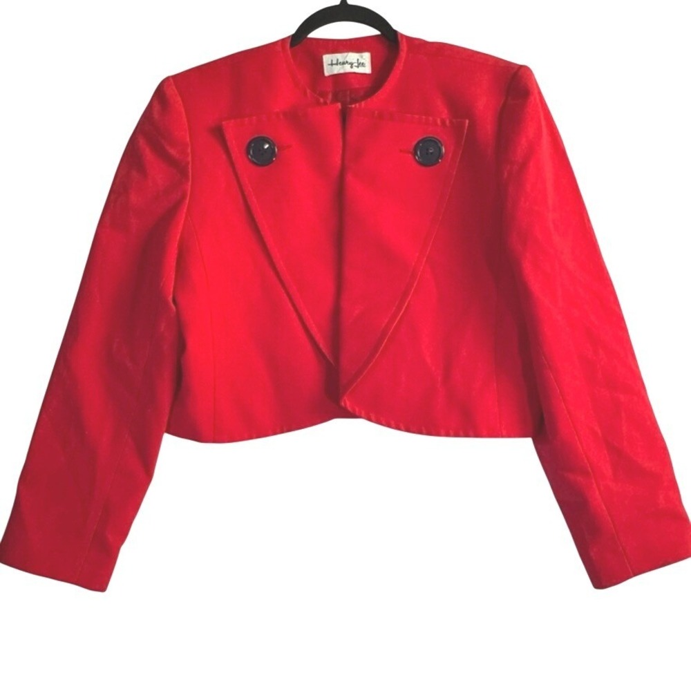 Henry Lee Vintage Red Cropped Blazer Jacket Collarless Bolero Oversized Buttons